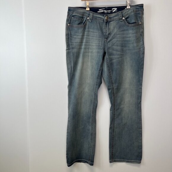 Seven7 Jean Women 18 Plus Boot Cut Mid 38x32.5 Distress Denim Luxe Y2K Core Ex - Picture 1 of 16
